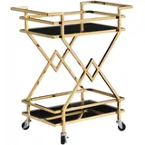 FineBuy Servierwagen FineBuy Moderner Barwagen mit Rollen Gold Glas Metall 65x80x40 cm