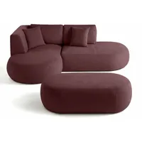 Lisa Design Santorini - 4-Sitzer Modulares Ecksofa links + Hocker - aus strukturiertem Stoff , Pflaume - Violett