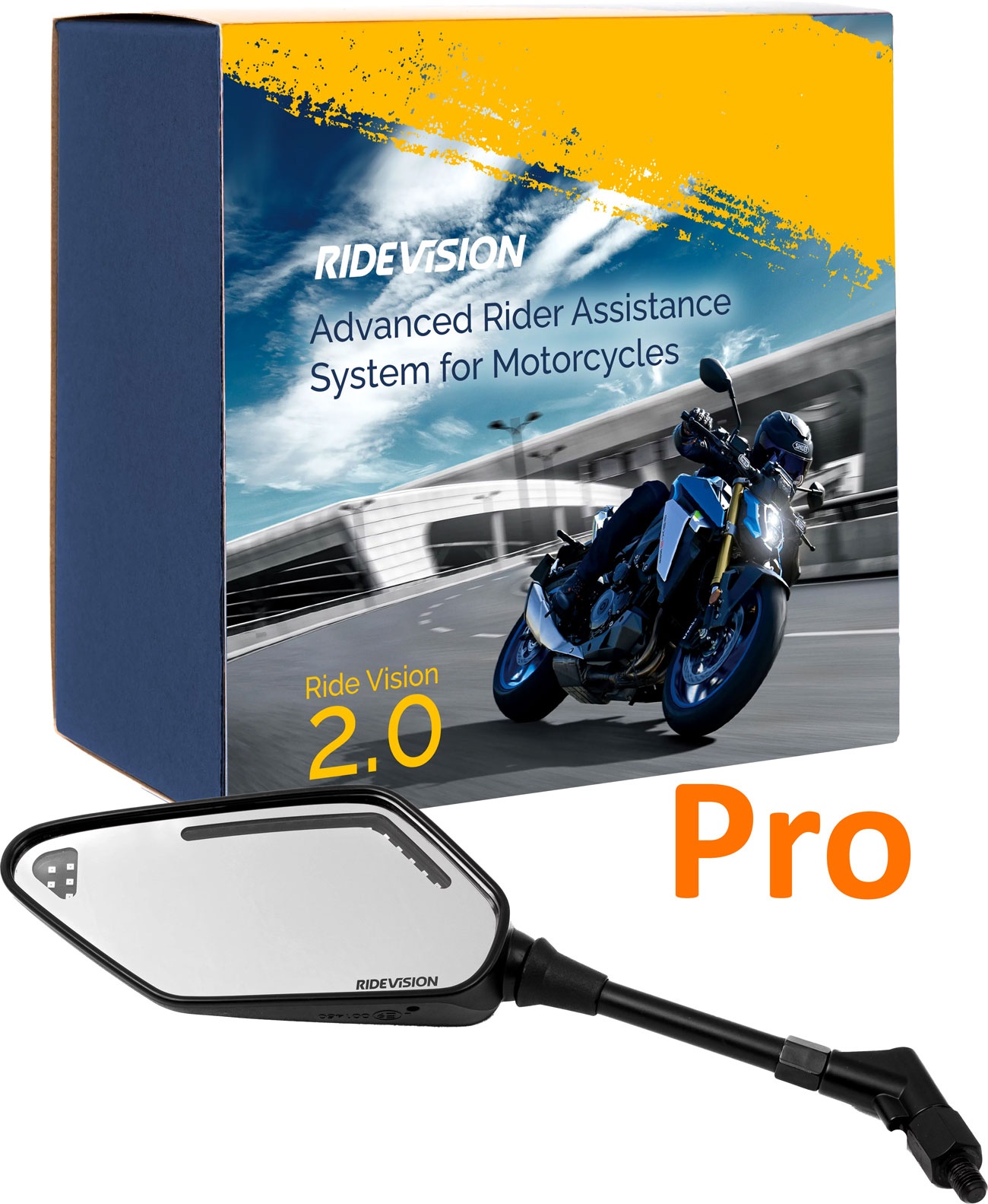 Ride Vision 2.0 Pro w. LED Mirror, système d aide à la conduite - Noir