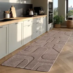 Teppich AYYILDIZ TEPPICHE "POMPEI 1614", beige, B:80cm H:12mm L:150cm, Microfaser, Teppiche, Läufer, pflegeleichte Oberfläche, leicht zu reinigen, Kurzflor