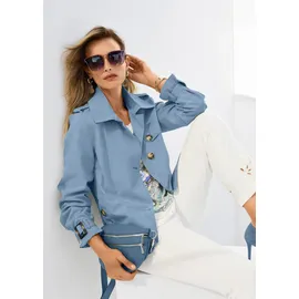 Madeleine Trenchcoat MADELEINE "Kurzjacke Verkürzte Trenchjacke mit Taschen", Damen, Gr. 34, rauchblau, Obermaterial: 85% Polyester PES. 15% Baumwolle CO., Modern, Mäntel