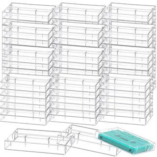 Wenqik 120 Stück Audio-Kassetten-Aufbewahrungsboxen aus Kunststoff, Kassettenhüllen, leere Sprachaufnahme, Kassettenbandhalter, transparente Musikkassetten-Box, Organizer,