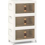 Aufbewahrungsbox Mit Deckel, Stapelbarer Aufbewahrungsschrank Mit Rollen & Handgriff, Klappbox Schuhboxen Ordnungsboxen Für Wohnzimmer & Schlafzimmer (l, 3 Ebenen) - Goplus