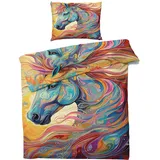 QEODAH Winter Bettwäsche 155x220 Pferde - Pferdemotiv Bettbezug 155x220 3 Teilig - Wendebettwäsche & 2 Kissenbezug - Weiche Mikrofaser Bettwäsche-Sets mit Reißverschluss - Schlafzimmer Bett Deko