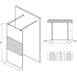 doporro Duschwand Duschtrennwand 140x200 Walk-In Dusche schwarz mit Doppel-Stabilisator aus Echtglas 10mm ESG-Sicherheitsglas Klarglas mit Labyrinth