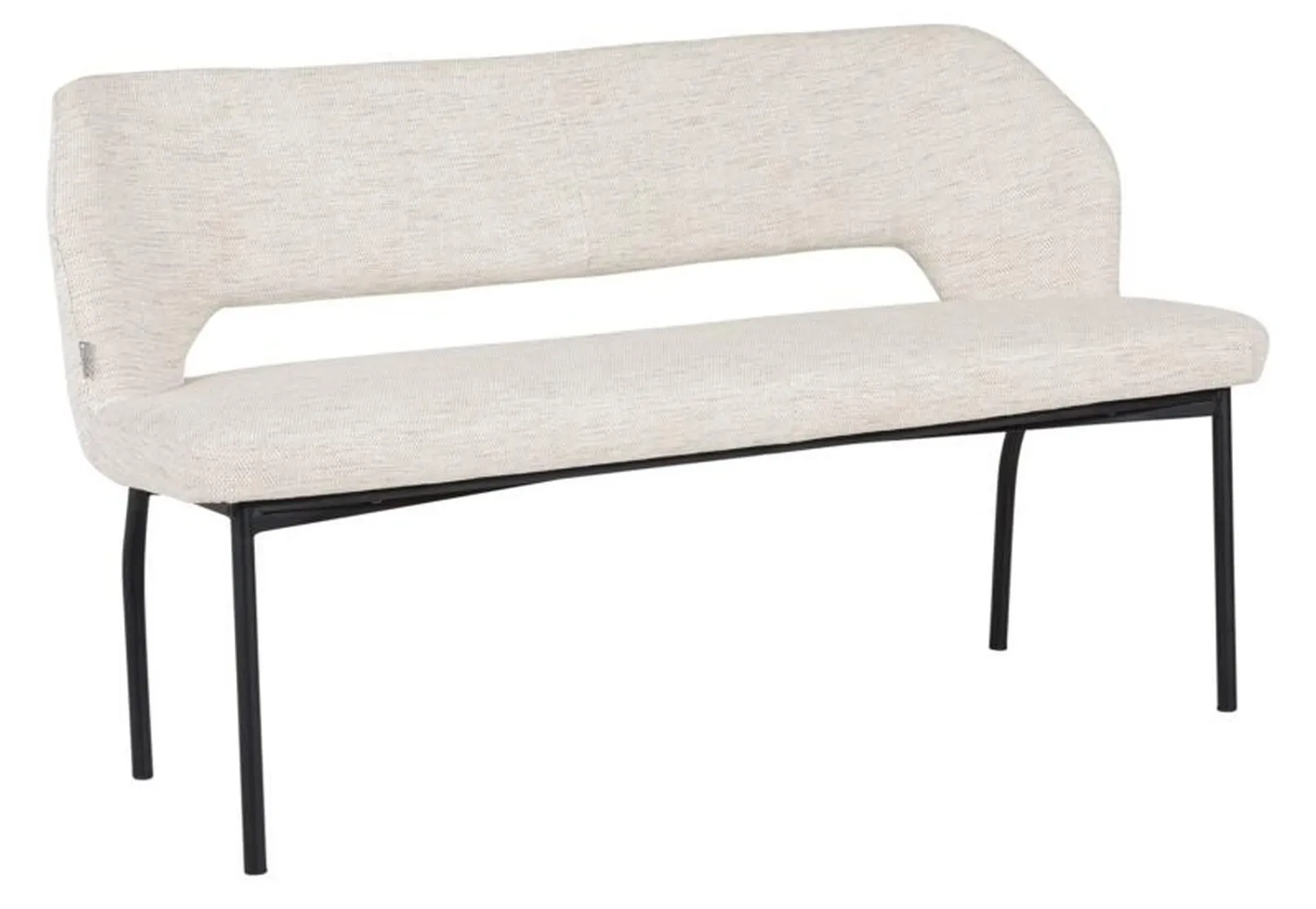 Bank Bloom 150 cm aus Stoff, modern gepolstert, natur, Metallgestell, für 2–3 Personen