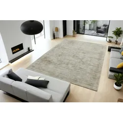 Kadima Design Viskose-Teppich Handgewebt Komfortabel  160x230cm, 7mm Florhöhe, 17mm Gesamthöhe  Taupe  Fußwarm  Gemütlich  Bari Kollektion