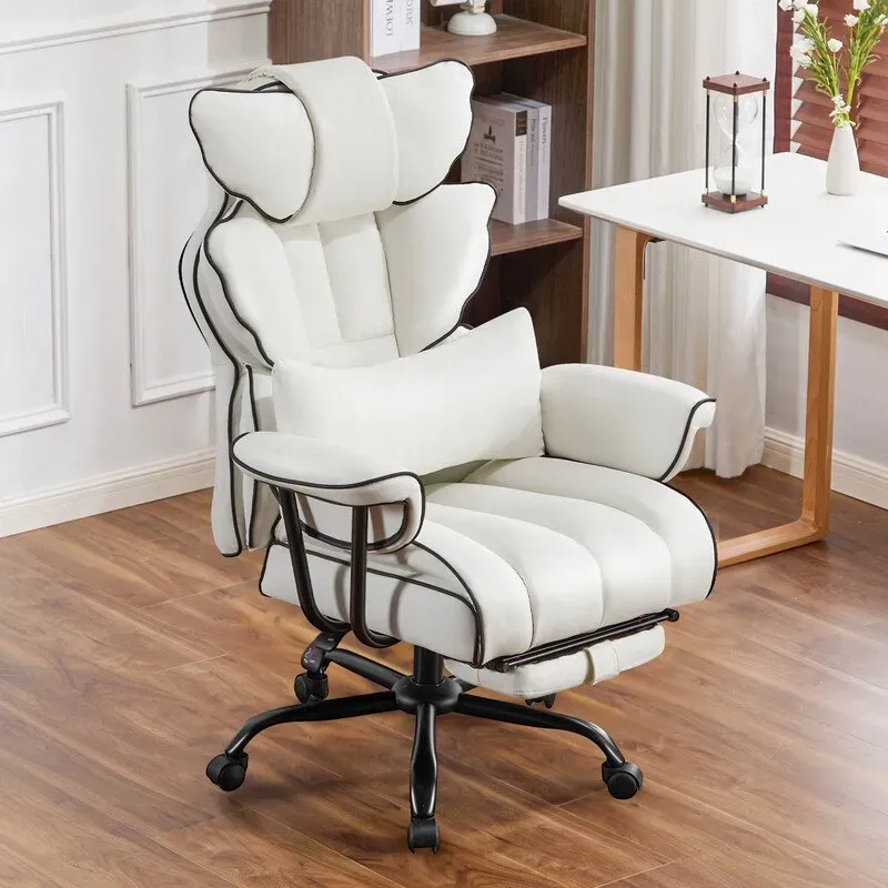 Ckaff Gaming-Stuhl Bürostuhl Ergonomisch, PU-Leder Chefsessel, Bürostuhl 200kg mit Fußstütze und Lendenwirbelstütze, Home-Office-Stuhl Verstellbarer Stuhl mit Hoher Rückenlehne, Drehstuhl (Weiß)