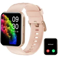 Smartwatch Damen Herren mit Telefonfunktion, Schrittzähler mit Herzfrequenz,Messung, Schlafüberwachung, Nachrichten, mehrere Trainingsmodi Androi... - Rosa