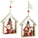 Hti-Living Baumschmuck Häuschen bunt, 2er Set Holz Weihnachtsschmuck Christbaumschmuck HTI-