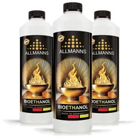 Allmanns Bioethanol 3 x 1l 100% | Bio Ethanol 100 Prozent | Reiner Bioalkohol geeignet für Indoor & Outdoor | ideal für Tischkamin Tischfeuer Kaminofen Feuerstelle Feuersäule