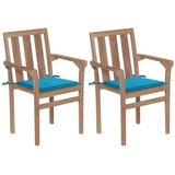 vidaXL Gartenstühle 2 Stk. mit Blauen Kissen Teak Massivholz