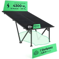 Solarway Single PKW Solar-Carport Gestell 5000 Watt - inkl. 10 Solarpanels und Regenrinne - Dach versiegelt
