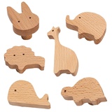 HDJNal 6 Set Möbelknöpfe aus Holz, Tiermotiv, dekorative Holz-Kommodenknöpfe, mit Schrauben, Kommode, Ziehen, Holz, Marine, Wald, Tiere, Schrankknöpfe, Kinderzimmer, Schubladengriffe für Dekoration