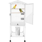 Vogelkäfig mit Rollen Käfig für Papageien 46 x 46 x 136 cm Großer Käfig für Papageien Nymphensittiche Wellensittiche, Vogelvoliere mit Ständer & Ablagefach, Weiß