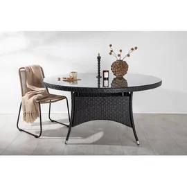 VCM Volta Esstisch Ø150cm Schwarz, Metall, Kunststoff, Glas, rund, rund, 150x74x150 cm, Gartenmöbel, Gartentische, Gartentische