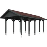 SKANHOLZ Skan Holz Wallgau - Satteldach Einzelcarport Breite 380 cm Gr. 2 - 380 x 750 cm Dachschalung Dachschalung mit Dachschindeln (rot) schiefergrau Holzcarport