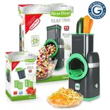 Nicer Dicer Electro Gemüseschneider Deluxe Set 32 tlg, elektrische Gemüsehobel für Würfel, Scheiben, Julienne, Küchenreibe Multizerkleiner - Schwarz/Grün