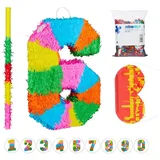 relaxdays Pinata 4-tlg. Pinata Set blau|orange|rosa