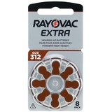 Rayovac Extra 312, 8 Stück, Hörgerätebatterien, hohe Leistung, Zink-Luft-Batterien, 1 Blisterkarte, braun, 312AUX-8XEMF