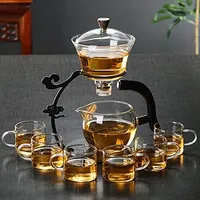 RORA Lazy Kungfu Glas-Teeset, halbautomatischer Tropf mit drehbarem Infusor, Glas-Teekanne, 6 Tassen