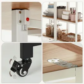 Mondeer Klappbarer Esstisch, Küchentisch mit 2 Ablagen, und Rollen 140 x 80 x 75 cm, Eiche+Weiß - Weiß