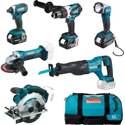 MAKITA 10-teiliges Akku Maschinenset inkl. Tasche + 3 Akkus (DLX6046)