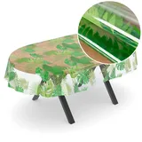 Tischdecke transparent Folie durchsichtige Wachstuchtischdecke Tischschutz Schutzfolie Tischfolie Bedruckt Motiv 0,15mm Exotik Oval 140 x 160cm Schnittkante Rund Oval Eckig