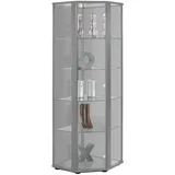 K-Möbel Eckvitrine in Alu/Silber (176x56,5x56,5 cm) mit 4 Glasböden - Modellauto Vitrine Silber - Vitrinenschrank Silber - Sammlervitrine - Wohnzimmerschrank Glasvitrine Regal Glas Schrank