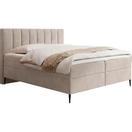 WFL GROUP BOXBETT Allen mit Bettkasten – Polsterbett 200 x 200 cm mit H4 Taschenfederkern Matratze & 5 cm Topper – Stauraumbett mit hohem Kopfteil & Metallfüße – Samt Beige