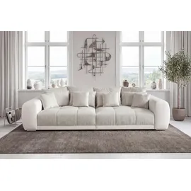 luma-home Big-Sofa XXL 306 cm, Lounge Couch Kunstleder Weiß und Stoff Grau Beige / 15113