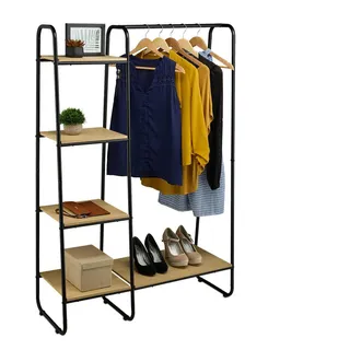 Relaxdays Garderobe, mit Regal, HBT: 150 x 100 x 41 cm, Jacken, Hemden, Metall, freistehender Kleiderständer, + Kleiderstange,