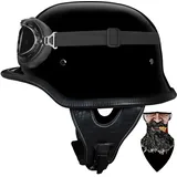 Vintage Deutsche Retro Motorrad Halbhelme Halbschalenhelm Mit ECE Genehmigt Brain-Cap mit Visier Schnellverschluss Schnalle, Jethelm Retro, Chopper Helm, Scooter-Helm