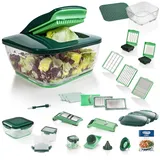 Genius Nicer Dicer Chef 34-in-1 Multifunktions-Profi-Gemüseschneider mit Glasschale und Tomatenschneider | Teigwaren, Scheiben, Streifen, Spiralen, Julienne