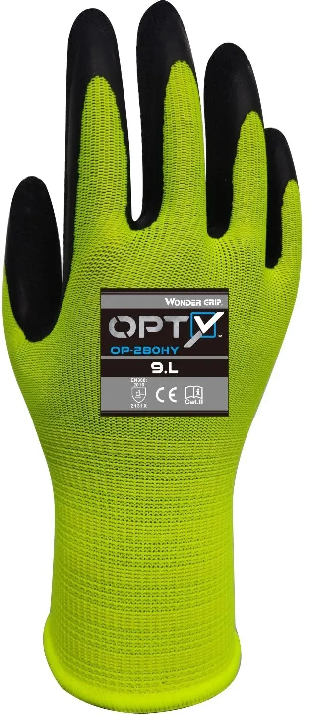 Wonder Grip® OP-280HY Arbeitshandschuh OptyTM, Gr. M/8, sehr dünn, hohe Flexibilität, ausgezeichnete Fingerfertigkeit, für allgemeine Tätigkeiten, 1x Paar L/R, grün/schwarz