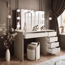 lookway Schminktisch, Kaschmir, Holzwerkstoff, Uni, 5 Schubladen, Rechteckig, 120x142x55 cm, Schlafzimmer, Schminktische