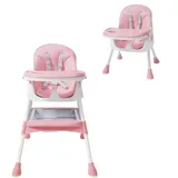 Baby Hochstuhl, 6 in1 Kinderhochstuhl mit Babyliege, Verstellbar Klappbar Hochstuhl Baby mit Fußstütze,Sicherheitsgurte,Doppeltablett, für ab 6 Monaten (rosa)