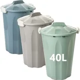 2friends 3er Set Mülleimer 40 Liter Abfalleimer mit Deckel & Tragegriffen Kunststoff 3 Farben - Grau/Grün/Beige