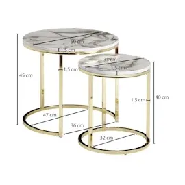 KADIMA DESIGN Design Beistelltisch 2er Set Marmor Optik Rund, Couchtisch 2 in Weiß | Gr.: onesize