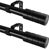 2 Stücke Gardinenstange Schwarz Vorhangstange Ausziehbar Gardinenstangen Verstellbare Länge mit Endstücken und Verstellbaren Halterungen für Wohnzimmer, Schlafzimmer Fenster, Ø25mm, 72-155cm(Schwarz)