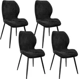 FRUOGO Esszimmerstühle 4er Set,Esszimmerstühle Modern,Küchenstuhl,mit Leinen Schwamm Kissen, Metallbeine und Diamant-Muster Gepolstert-Schwarz.