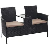 PROREGAL® Gartenbank Poly-Rattan Bank mit Tisch Gartensofa 132cm Grau/Braun/Schwarz schwarz