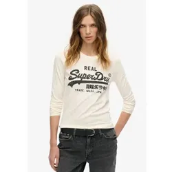 Superdry für Damen. W6011961A Grafik-T-Shirt mit Verzierungen und Logo Vintage weiß (S), Lässig, Baumwolle, Langarm