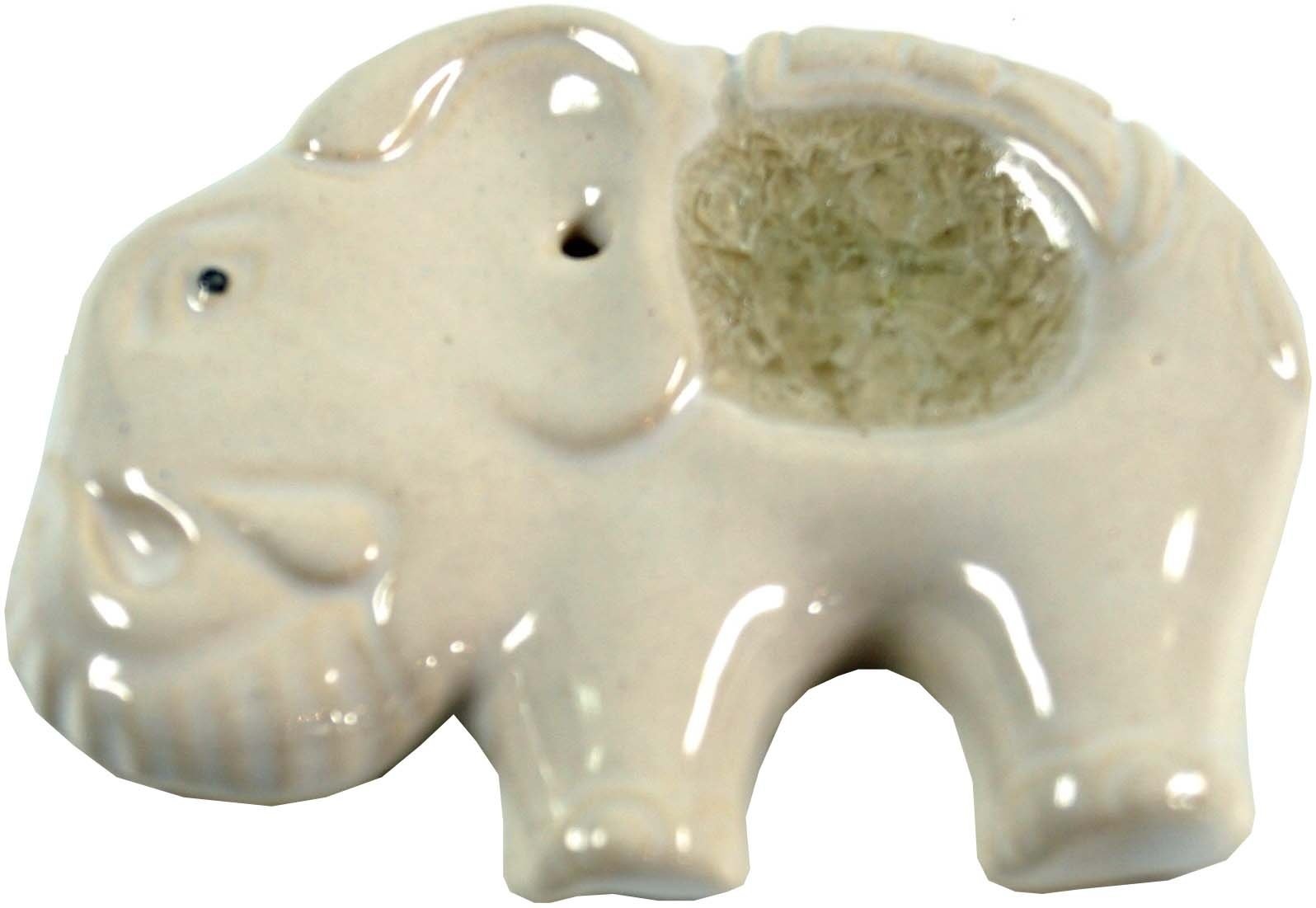 GURU SHOP Räucherstäbchenhalter Elefant aus Keramik Weiß - Modell 4, 6x8x1 cm, Räucherstäbchen Halter