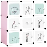 Kids Collective Modularer Schrank für Kinder, 9 Türen mit Märchendruck, Kombischrank, Steckregal, 3 kg Kammerkapazität, Polypropylenplatten, schimmel- und wasserbeständig, 110 x 37 x 110 cm in pink