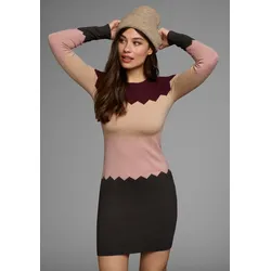 Strickkleid, kurzes Kleid, figurbetont, aus Strickstoff, langärmlig, Gr. 34 - N-Gr, bordeaux-rosa-gemustert, , 13932850-34 N-Gr