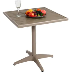 Gartentisch MCW-J95, Balkontisch Bistrotisch, Gastronomie Outdoor-Beschichtung Alu Holzoptik ~ champagner, grau
