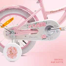 SUN BABY Mädchenfahrrad 14 Zoll Glocke Zusatzräder Schubstange Flower Bike rosa - Rosa