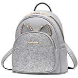 DORRISO Rucksack für Damen Süßer Katze Rucksack für Mädchen Mini Leicht Rucksack Anti Dieb Cityrucksack Reise Leder Wasserdicht Schulrucksack Damen für Freizeit Büro Urlaub Einkaufen Grau