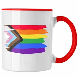 Trendation Tasse Trendation – Regenbogen Tasse Geschenk LGBT Schwule Lesben Transgender Grafik Pride Flagge rot